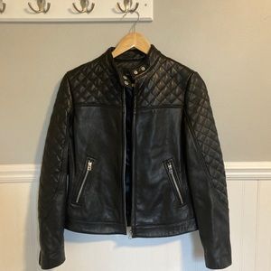 Black Moda International leather motorcycle jacket